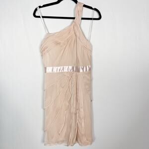Adrianna Papell US Size 10 Light Pink One Shoulder Tiered Ruffle Cocktail Dress